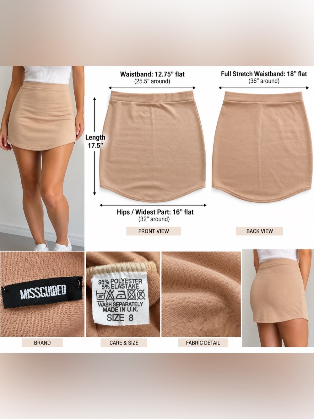 Missguided Nude Curved Hem Mini Skirt Pink Size 8